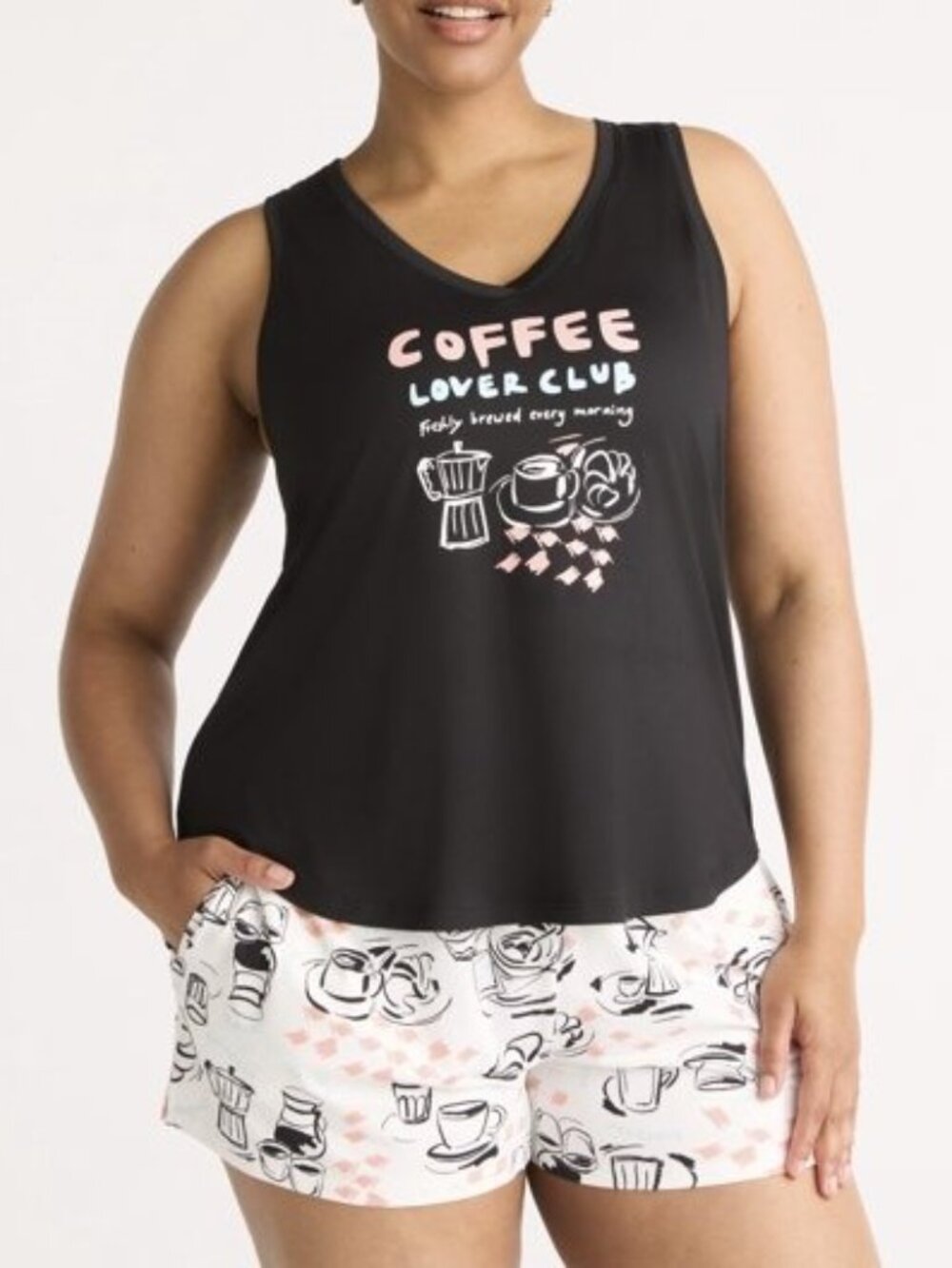Joyspun Plus Size Cozy Sleepwear Shorty Tank & Shorts PJ Set Coffee 3X(22W-24W)